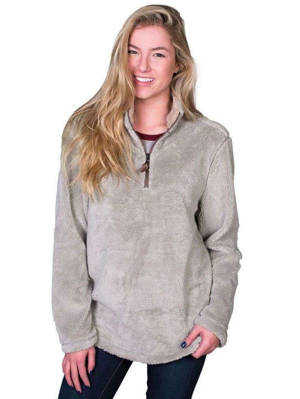 True Grit Gray Frosty Tipped Sherpa Pullover 1/4 Zip Unisex Cozy